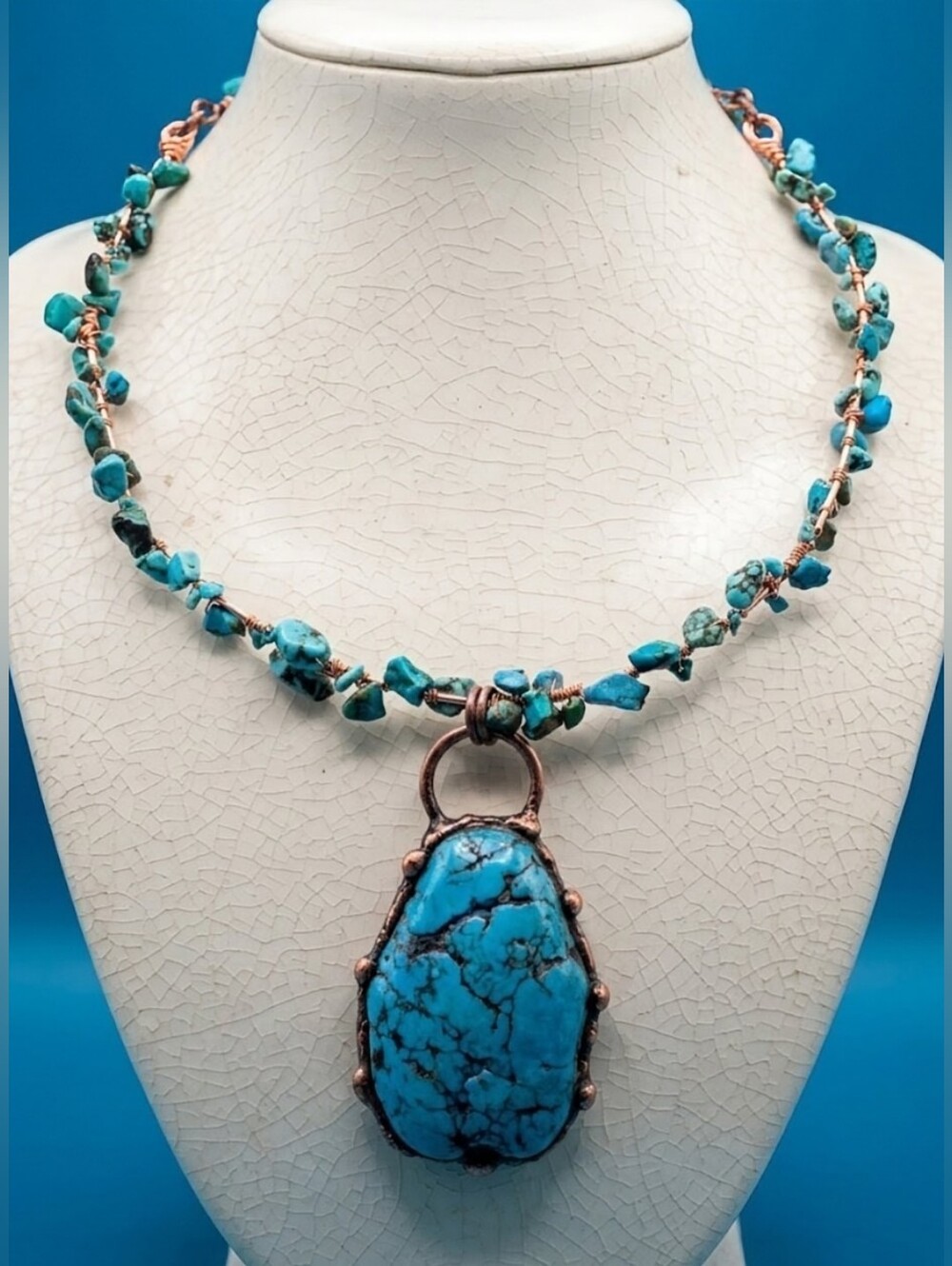 Handmade Turquoise Nugget & Magnesite Pendant Wire Wrapped Artisan Necklace